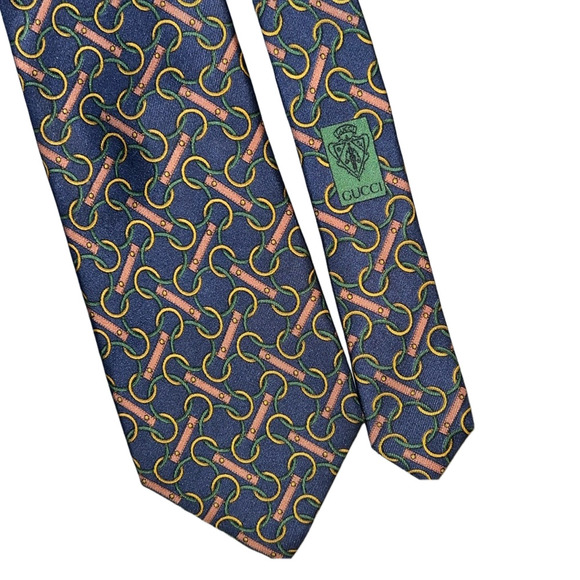 VTG Gucci GG LOGO Tie Silk Red Men's DESIGNER NECKTIE ITALY EQUESTRIAN HORSEBIT